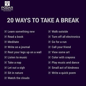 1.8K views · 100 reactions | It's a #WorldMentalHealthDay - here are 20 ways to take a break and care for yourself. #BeyondSchool | Podar Group of Schools | Facebook