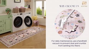 Rugcomf Runners for Kitchen Runner Rug Non Slip 2'x10' Long Washable Rugs with Rubber Backing Soft Floral Animal Cat Carpet Runner for Kitchen Laundry Bedroom Bathroom, Pink