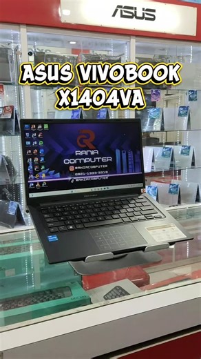 RaniaComputer on Instagram: "Asus Vivobook X1404VA Processor: Intel® Core™ i3-1315U (13th Gen, hingga 4.5GHz) Graphics: Intel® UHD Graphics Memory: 8GB DDR4 onboard Storage:512GB M.2 PCIe® 4.0 NVMe SSD Display: 14″ FHD (1920×1080) Anti-Glare, 60Hz Audio: Stereo Speakers, Realtek® HD Audio Codec Camera: HD 720p Keyboard: English, ASUS NumberPad Battery: 3-cell 42Wh Operating System: DOS (bisa install Windows/Linux) Connectivity: Wi-Fi 6E + Bluetooth 5.x Weight: ±1.4 kg Case Color: Quiet Blue Case