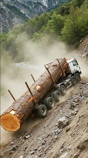 🪵🚚 Giant Log Truck Falls Off Mountain Road! 😱 #shortvideo #truckfail #heavytruck #truck
