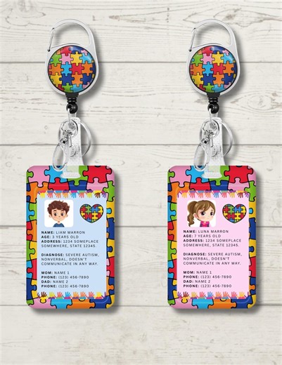 Editable Autism Safety ID Card: Printable Tag (digital) - Etsy