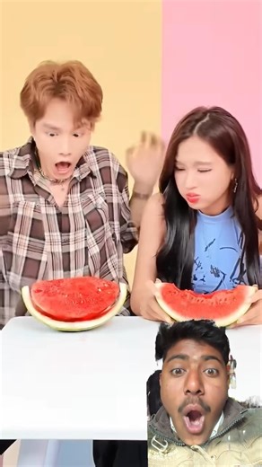 Speed ​​Watermelon Eating Contest girl and boy #funny#shorts #trollface #tiktok
