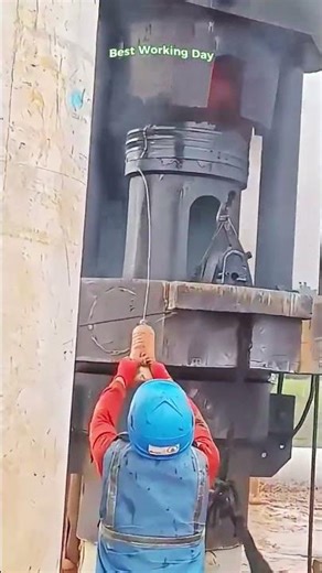 The process of using a diesel hammer pillar driver for driving piles into the ground