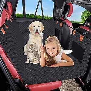 PENSUN Back Seat Extender for Dogs, Dog Car Seat Cover with Hard Bottom, Waterproof Pet Hammock Travel Bed, Back Seat Pet Protector for Car SUV Truck