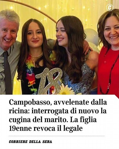 Campobasso, madre e figlia avvelenate dalla ricina: interrogata di nuovo la cugina del marito