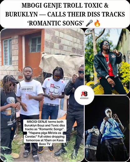 Kenyan dancehall group Mbogi Genje has jumped into the ongoing rap feud, humorously labeling the diss tracks between Toxic Lyrikali and Buruklyn Boyz as “romantic songs.” According to the group, the supposed diss tracks lack hardcore bars and real lyrical punches, suggesting the beef hasn’t delivered the intensity fans expect from a proper rap battle. #kenyantiktok🇰🇪 #nairobitiktokers #kenyantiktok #fyp #trending