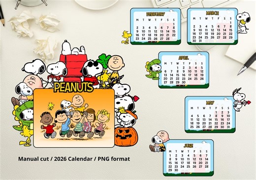 Printable Peanu Mini Desktop Calendar for 2026 (english Version) Snoopy - Hand-cut Design From - Digital - Etsy
