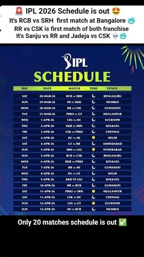 IPL 2026 Schedule 😍🥶