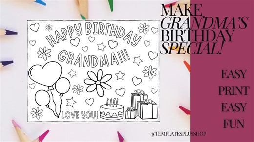 Happy Birthday Grandma Coloring Page: Kids Activity Card (printable) - Etsy
