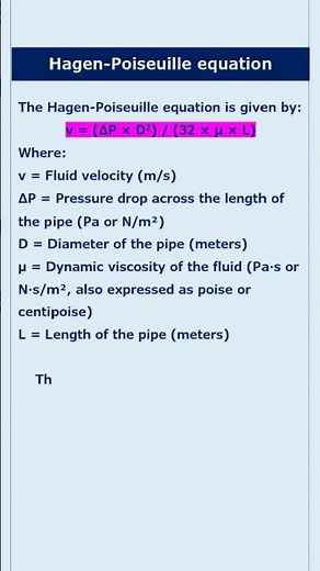 Hagen - Poiseuille Equation #chemicalengineering #fluidmechanics #physics #fluiddynamics