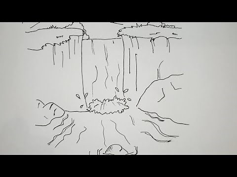 Kako nacrtati Vodopad (Prirodu)/How to draw a simple beautiful Waterfall landscape🏞️