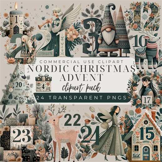 Scandinavian Advent Numbers Clipart Set: Nordic Christmas Countdown Watercolor PNG (digital Download) - Etsy New Zealand