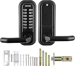 VEVOR Mechanical Keyless Entry Door Lock, 14 Digit Keypad, Embedded Outdoor Gate Door Locks Set with Keypad and Handle, Water-Proof Zinc Alloy, Easy to Install, for Garden, Garage, Storage Shed, Yard