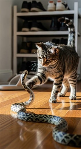 When a Cat Meets a Snake... Only One Walks Away Victorious #catvsnake #wildlife #nature