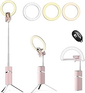 Portable Ring Light with Stand,Foldable Travel Ring Light with 4000mAh Battery Operated Cordless, 10" LED Ring Light for Selfie/Live Stream/Vlog/Makeup/YouTube