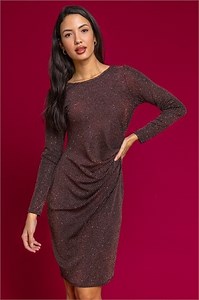 Metallic Shimmer Ruched Dress in Bronze - Roman Originals UK