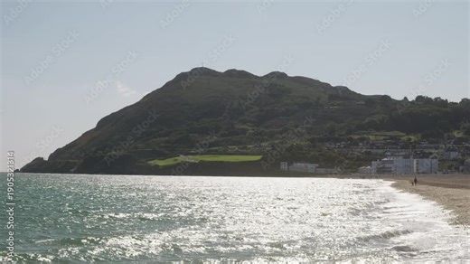 The ocean, hillside landscape, and suburbs of Bray, Ireland, south of Dublin