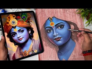 Krishna Drawing, Acrylic Painting Tutorial, Step By Step 😍