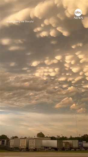 34K views · 346 reactions | Bulging mammatus clouds blanketed the sky over Wichita, Kansas, earlier this week as severe weather struck the area. The distinctive cloud formation forms due to sinking cold air in unstable cumulonimbus clouds. | ABC News | Facebook