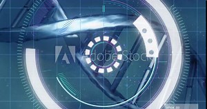 Futuristic digital interface animation over underwater scene with marine life