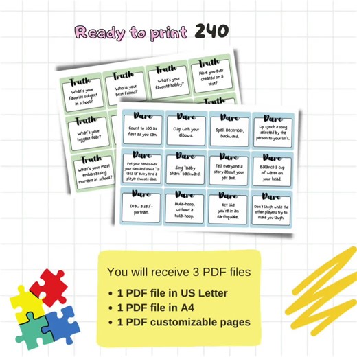 Truth and Dare Questions for Kids: Fun Party Game (PDF) - Etsy