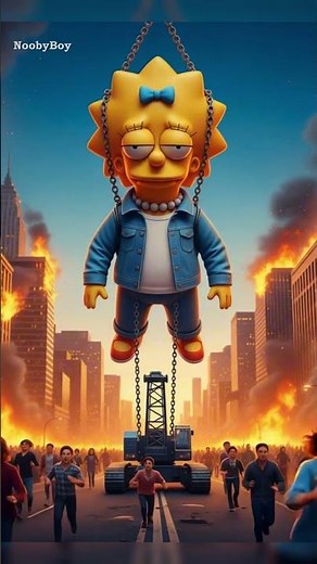 Giant Simpson Family evacuated from fire #simpsons #thesimpsons #excavator #shorts