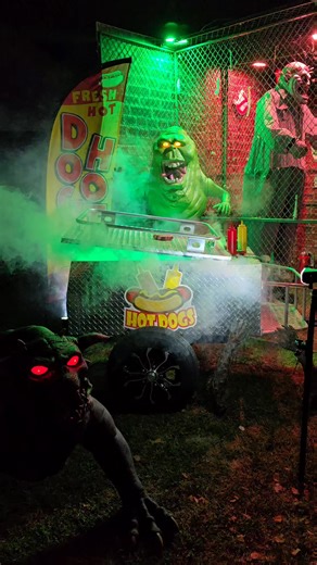 Everyone is asking... What Is Our Halloween Theme This Year?! Ghostbusters!!! Here's a look at our Slimer as he ravages the Hot Dog Cart 😅 #ghostbusters #halloween2025 #HorrorProps #Props #setdressing #cosplay #halloweendecor | HorrorProps