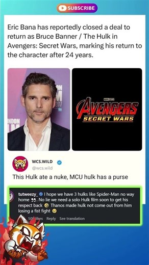 Eric Bana Returning as Hulk in Secret Wars?! 😱