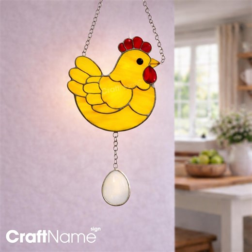 Handcrafted Chicken Stained Glass Ornament With Egg, Farmhouse Kitchen Window Decor, Cute Hen Gift for Mom - Etsy