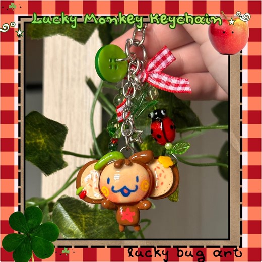 Lucky Monkey Keychain Charm - Apple Core - Polymer Clay - Handmade - Etsy