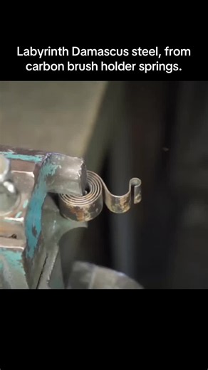 Labyrinth Damascus steel from carbon brush holder springs