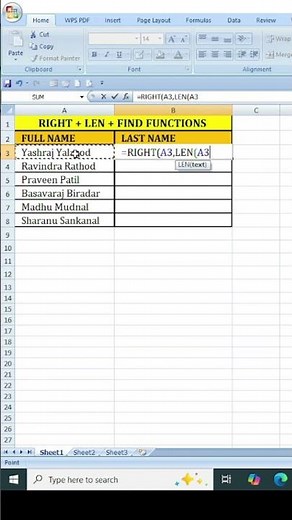 How does the Right function work with the Len and the Find functions in Excel || #shorts || #excel