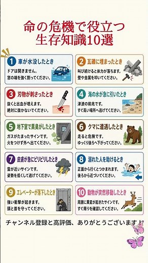 命の危機で役立つ生存知識10選 #生存知識 #防災 #災害対策 #緊急時 #避難 #防災知識 #地震対策 #津波 #落雷 #水没 #熊対策 #安全対策 #Shorts