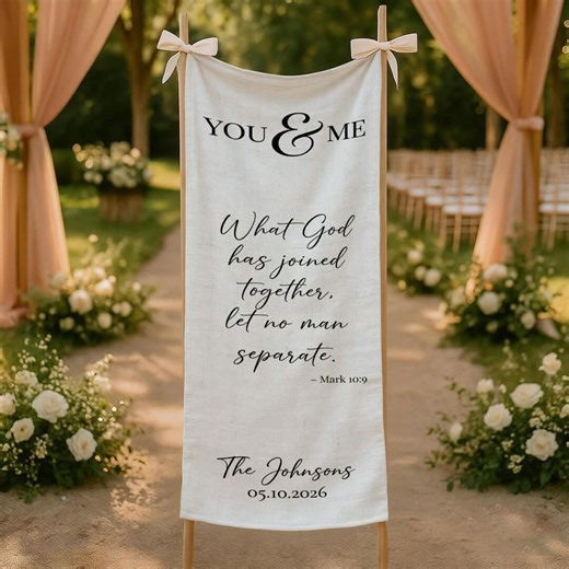 Religious Wedding Banner Cotton Linen: Personalized Ceremony Backdrop Sign - Etsy
