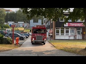 **RETRO TWO TONES** old Dennis fire engine leaving Torquays open day with a light and two tones demo