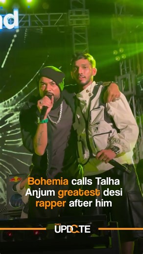 Update on Instagram: "Rapper Bohemia called Young Stunners singer Talha Anjum the greatest desi rapper and performer after him. Both recently performed at a concert in Karachi where Bohemia said the young generation will lead him and Talha Anjum is the greatest performer after him. VC: @kha_bribhai #TimesUpdate #News #TalhaAnjum #YoungStunners #Concert #Bohemia #Rapper #DesiRapper"