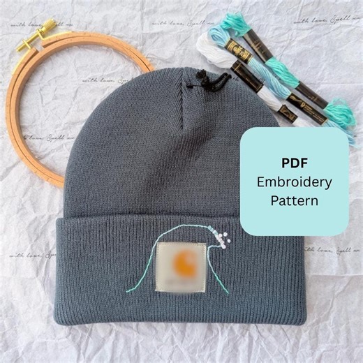 Embroidered Beanie Wave Printable Stick and Stitch Pattern PDF - Etsy
