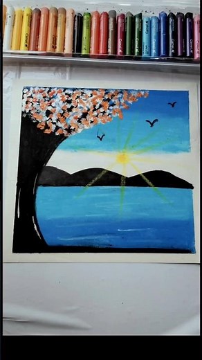 Beautiful Sunset View Through a Window | Easy Nature Painting with Oil Pastels
