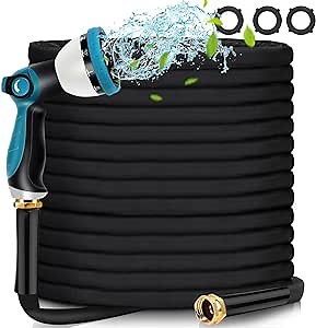 CRISLEX Garden Hose 50ft - Water Hose 50ft with 10 Function Hose Nozzle, Lightweight, Kink Free, Non-Expandable Fabric Garden Hose for Outdoor, Garden, Watering, Car Wash, Yard, Lawn and RV, Black