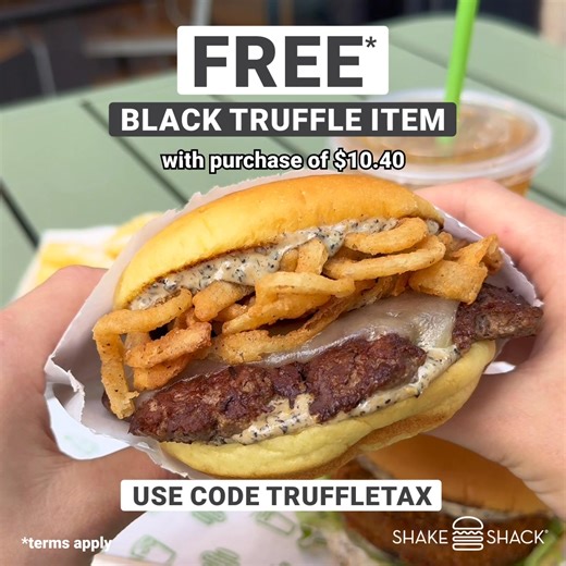 1.2K views | Don't write off the Black Truffle Menu just yet, we're treating everyone to a limited-time menu item on us with a $10.40 purchase. Use code TRUFFLETAX | Shake Shack | Facebook