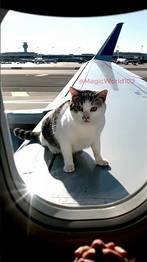cat on plane wing: how did it get there?!