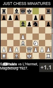 Rudolf Spielmann sacrifices the Queen, the Rook, and checkmates L'Hermet