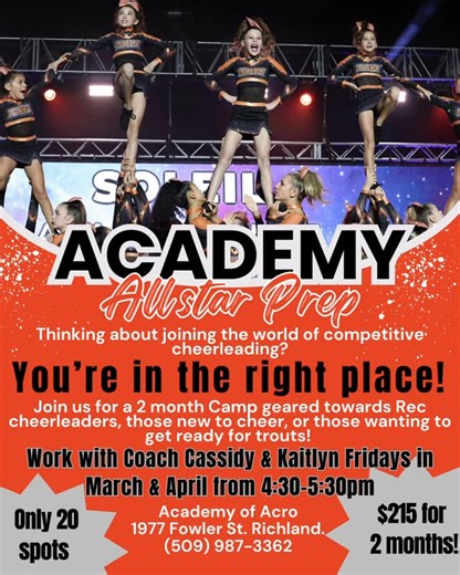 Academy Elite Cheer on Instagram: "Thinking about joining the world of competitive cheerleading?! We are here to help! 🧡📣🧡"