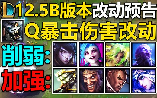 12.5B版本改动预告：比赛热门adc全部削弱!加强剑圣,德莱文,艾希！下路环境恐怕要变天了