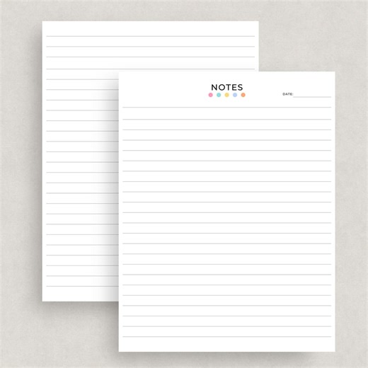 Lined Notes Printable PDF Minimalist Notes Page Printable Lined Paper Meeting & Study Notes A4 Letter Size Color - Etsy