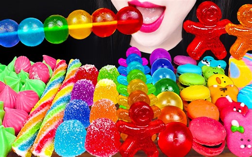 Jane ASMR RAINBOW JELLY ICE CREAM MACARON EATING