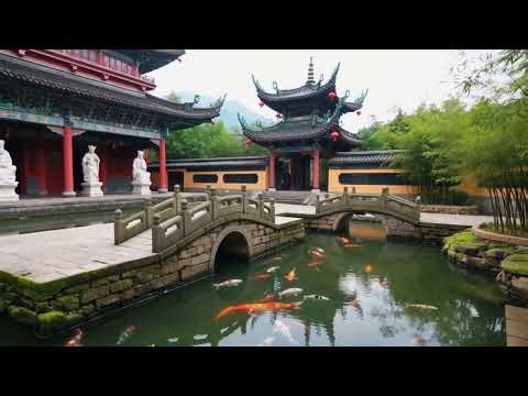 Traditional Chinese Pond Design with Temple Accents