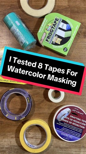Regarding tape choices for watercolor masking, here is what I've learned... MT washi tape did not detach at all in warm weather and only leaked a little under a heavy wash. But I found it to be moderately difficult to cut into precise shapes, and it badly failed the gentle curve test. It is also the most expensive per square inch of all the tapes I tested. Nichiban green masking tape detached and leaked a little. It is also moderately difficult to cut into precise shapes and it failed the gentle