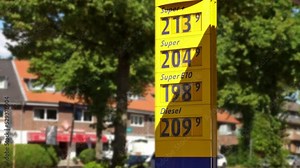 Gas station sign - Rising energy prices, gas, diesel, oil price inflation