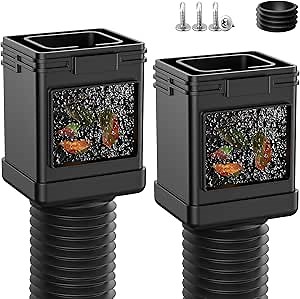 2-Pack Downspout Leaf Filter with Gutter Downspout Extensions, Flexible Down Spout Extension, Downspout Adapter Fit 2''×3'' and 3''×4'' Drain Pipe, Black